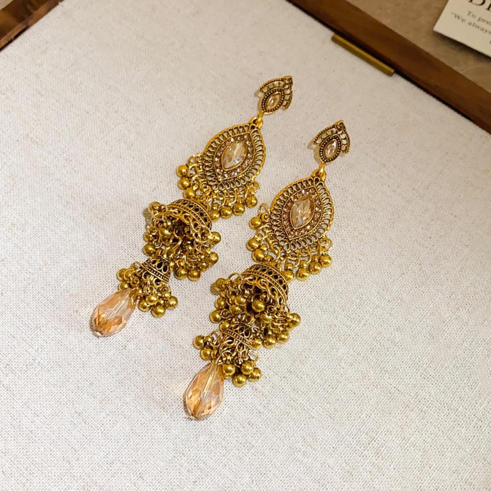 

Luxury Bell Tassel Earrings Thai Style Ethnic Style Ear Studs Rhinestone Pearls Ear Drop Bride золотий