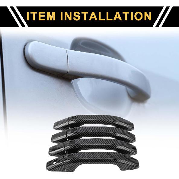 4pcs Exterior Door Handle Cover Car Door Handle Protector for GMC Yukon 2015-2023 Car Door Handle Protector with 4 Keypad ABS Carbon Fiber Pattern