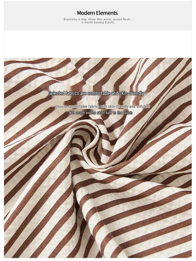 Ice Silk High Waist Wide Leg Pants for Petite Women - Slimming, Drapey, and Stylish Striped Trousers for Summer