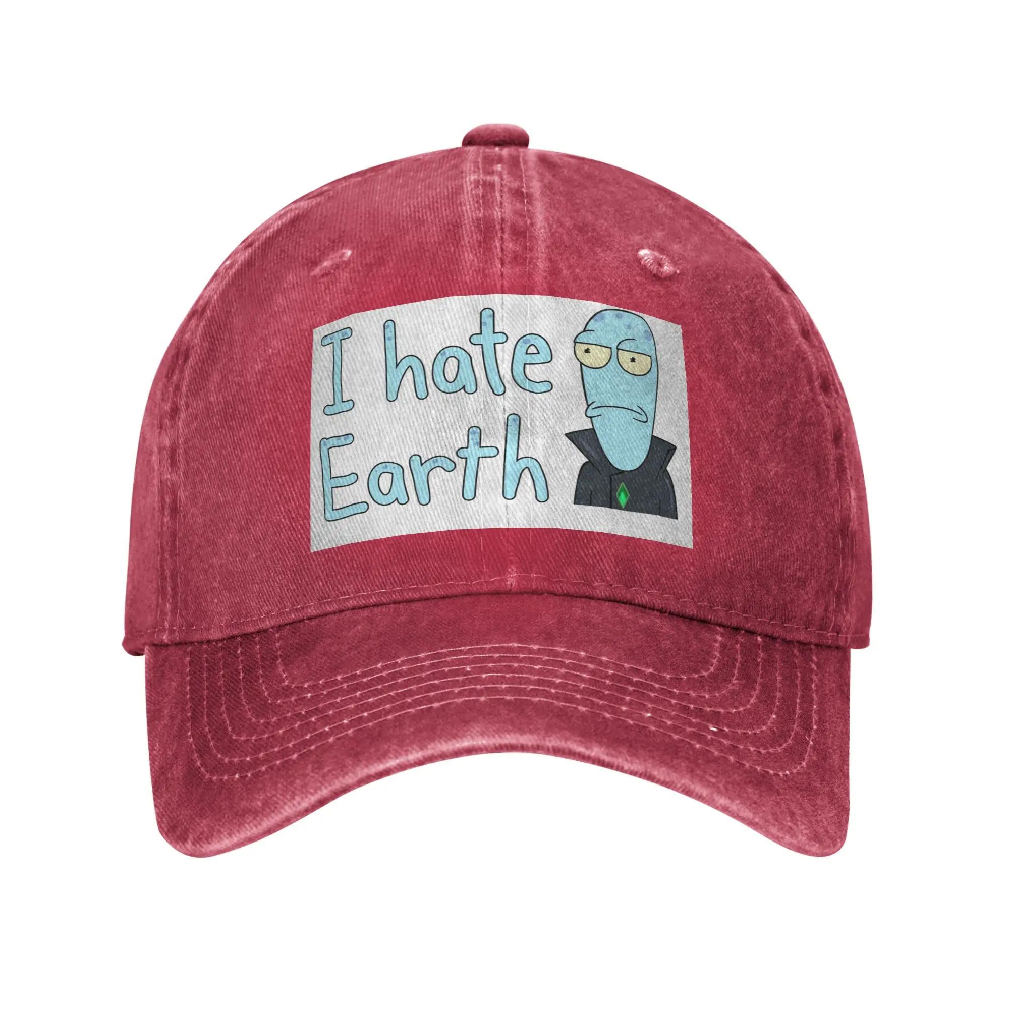 Korvo I Hate Earth Solar Opposites Cartoon Washed Denim Cap Casual Baseball Caps Adjustable Hat Summer Unisex Baseball Hats One Size