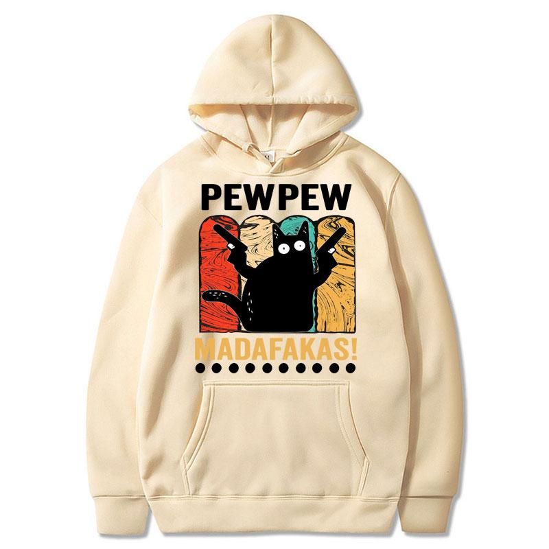 Pew Pew Madafakas Cat with Two Guns Meme Hoodies Unisex Fashion Vintage Sportwear Fleece Warm Oversized Casual Tracksuit Male