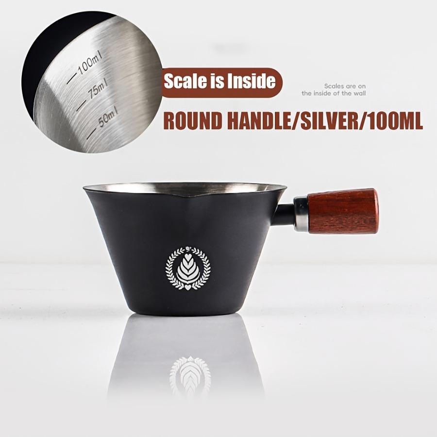 [Measuring Cup] Stainless Steel Espresso Cup | Wooden Handle & Dual Spouts