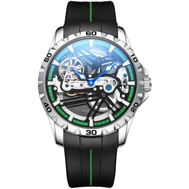 AILANG Luxury Brand Sport Waterproof Automatic Mechanical Watches Luminous Skeleton Stainless Steel Case MOTORCYCLE DESIGN