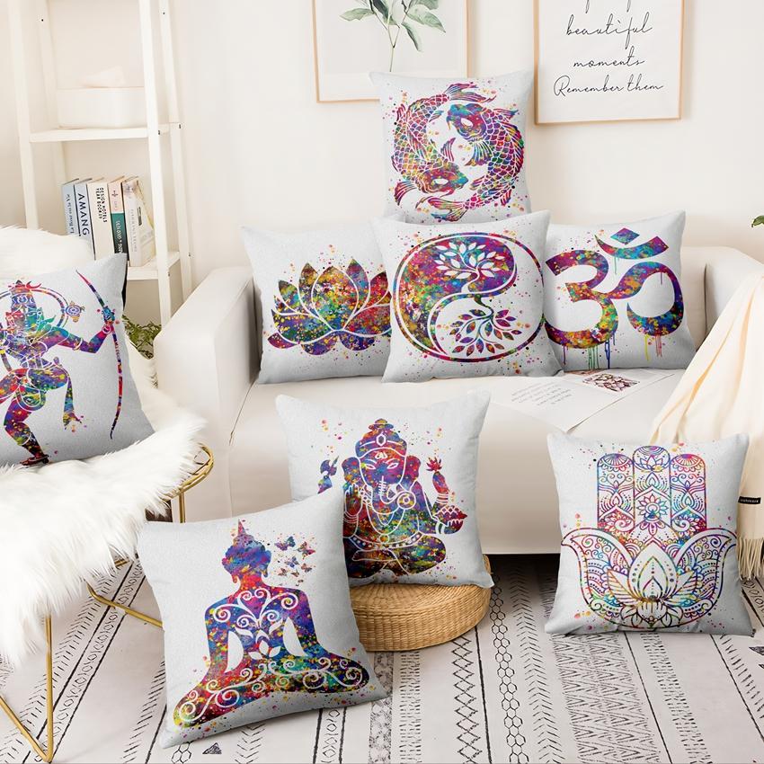 45*45cm Polyester Zen Yoga Art Watercolor Print Pillowcase Home Decoration Sofa