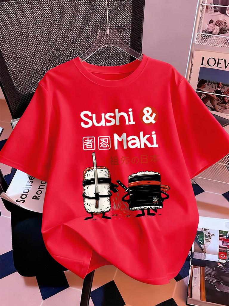 Japanese Sushi Maki Printing TShirts Womens Cotton Summer Short Sleeve Tops Soft Loose ONeck T Shirt Casual Womans Clothes