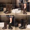 Women's Shoes Hand-scratched Qincolor 25 New Oil Wax Texture Belt Buckle Locomotive Short Boots Heavy Industry Knight Boots Velvet Short Boots