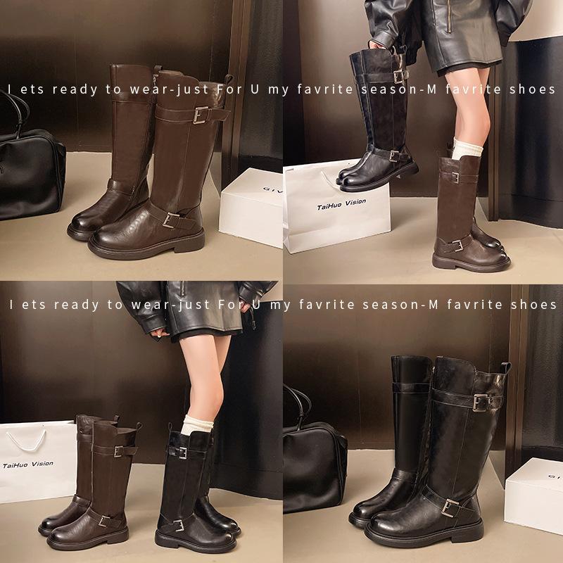 Women's Shoes Hand-scratched Qincolor 25 New Oil Wax Texture Belt Buckle Locomotive Short Boots Heavy Industry Knight Boots Velvet Short Boots