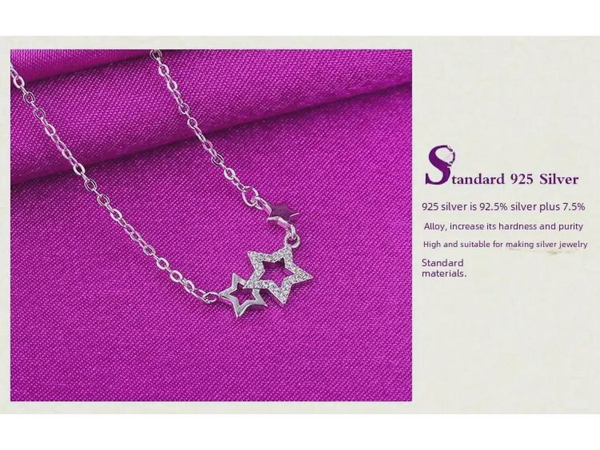 Silver-Plated Clavicle Necklace with Stone Stars - Cute Korean Jewelry Birthday Gift