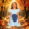 Kids Casual Halloween Printed Sleeve Dress for Party and Daily Wear