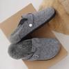 Kidmi Women's Slippers Comfortable and Versatile Outdoor Shoes Winter  New Grey Leather Shearling Closed-toe Felt Soft Mules