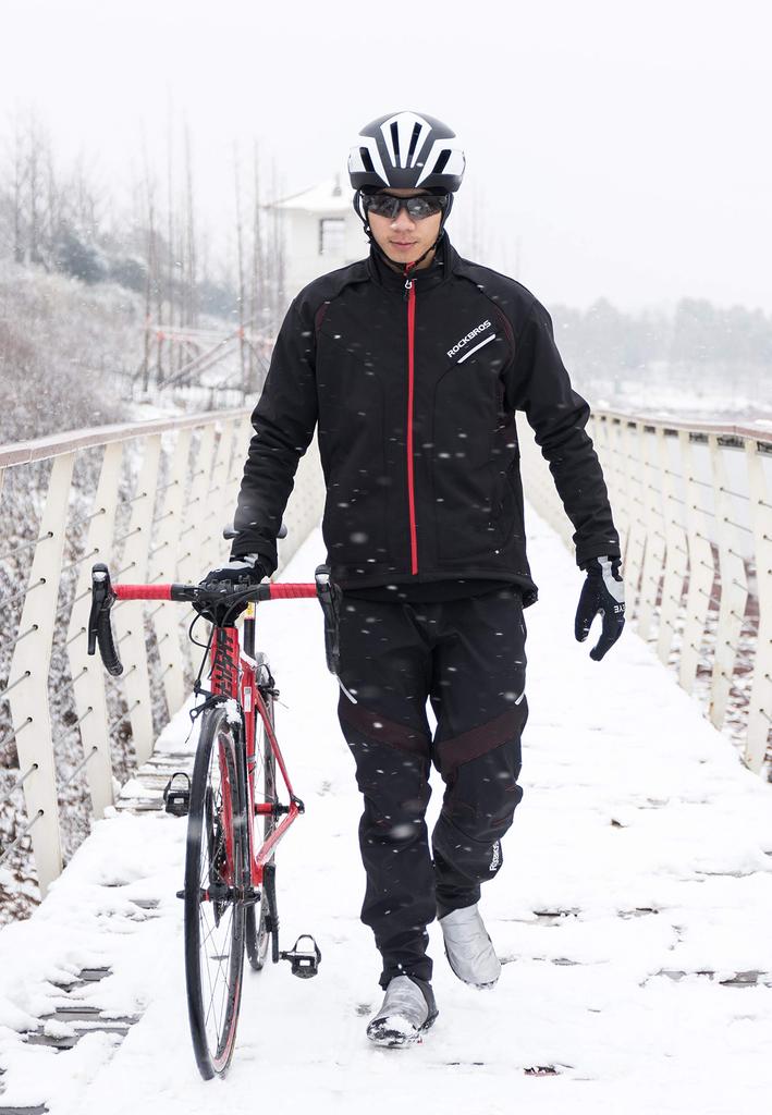 ROCKBROS Winter Cycling Jersey Windproof and Suitable for Men's Set, Cold-Resistant, Fleece-Lined, 0°C (3XL)