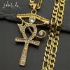 Stainless Steel Eye of Ra Horus Ankh Cross Pendant Necklaces for Women Men Mythology Rhinestones Egyptian Eyes Symbol Jewelry