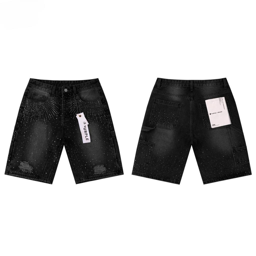 LUXEONDenim Shorts Mens Women with Stunning Rhinestone Sunburst Design High Quality Casual Summer Shorts