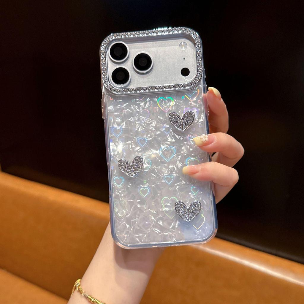 Three Crystal Heart Phone Case for iPhone 17 Pro Max, 15 Pro, and IP11/12/16