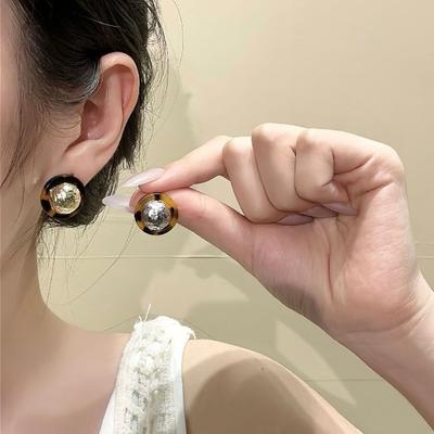 VIVILADY Chic Melard Leopard Print Metal Ball Stud Earring for Women Fashion Jewelry Minimalist Accessories