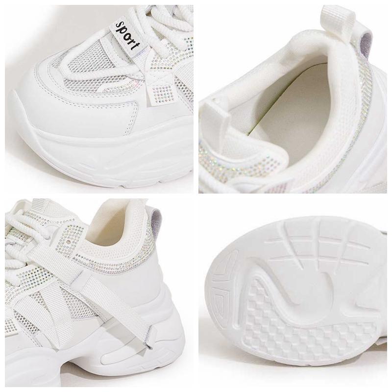 Fujin 6 cm Siatka Powietrzna Syntetyczna Skóra Mikrofibra Oddychająca Pusta Platforma Koturn Damskie Buty Letnie Etniczne Grube Trampki Błyszczące