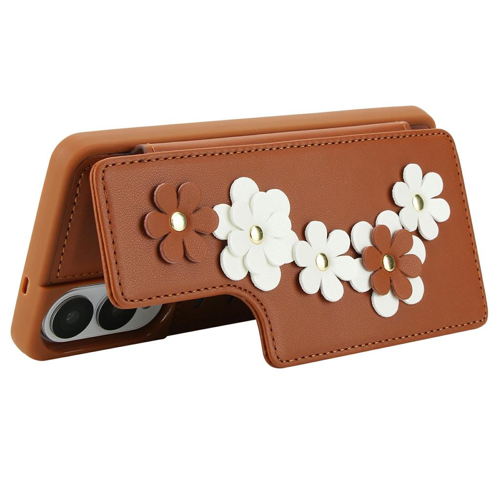 SY-001 For Samsung Galaxy S25 Edge Case Card Slots Leather Coated TPU Flower Phone Cover