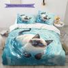 Cat with Water Ripple Pattern Pattern Bedding Quilt Set  Home Decoration  Gift (1 * duvet cover + 2 * pillowcase  without core)
