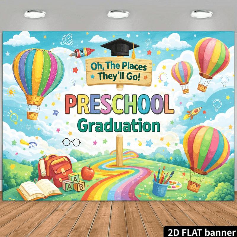 Preschool Graduation Tapestry Colorful Building Blocks Book Design 2D Flat Backdrop Home Wall Hanging Party Decor