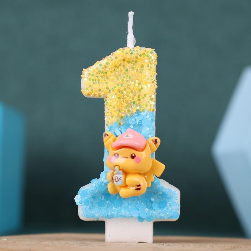 Creative Cartoon Number Birthday Candle Cake Party Decoration Handmade Pikachu Birthday Candle