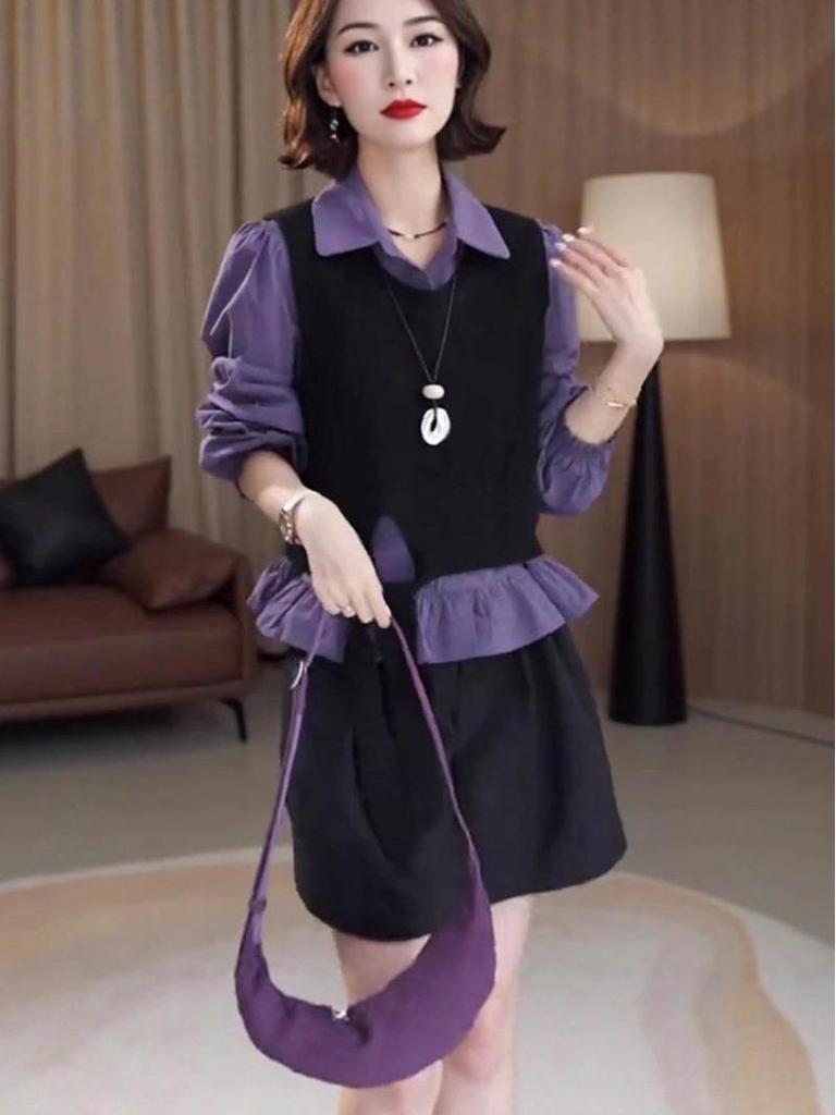2025 Women’s Autumn School Style OOTD: Layered Knit Vest & Shirt Two-Piece Set