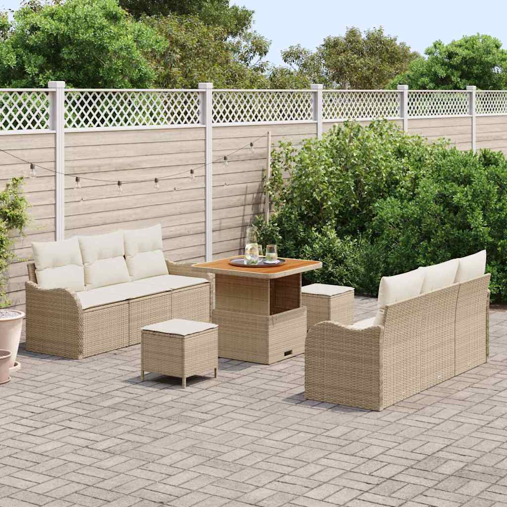 Garden Sofa Set with Cushions 9 pcs Beige Poly Rattan