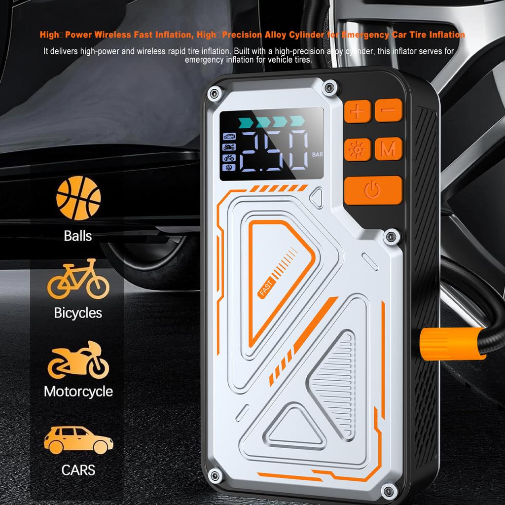 8000mAh 2-in-1 Jump Starter & Portable Tire Inflator – 12V Car Battery Booster with Air Compressor, Emergency Roadside Kit for Vehicles