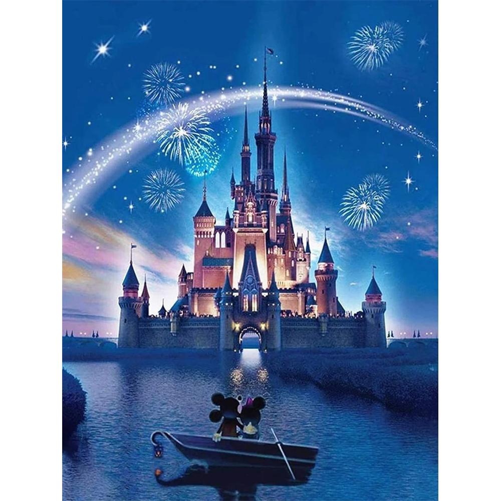 

Disney Diamond Painting Classic Castle with Mickey and Minnie Romantic Theme Illustration DIY Kit Adult Arts and Crafts Home Decor and Gift Round 20x30cm