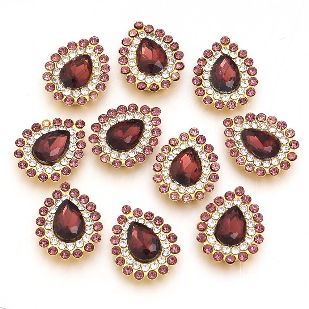 10pcs/lot Sunflower Waterdrop Rhinestones Metal Gold Claw Bottom Acrylic Rhinestones Beads DIY Earrings Headwear Jewelry Making