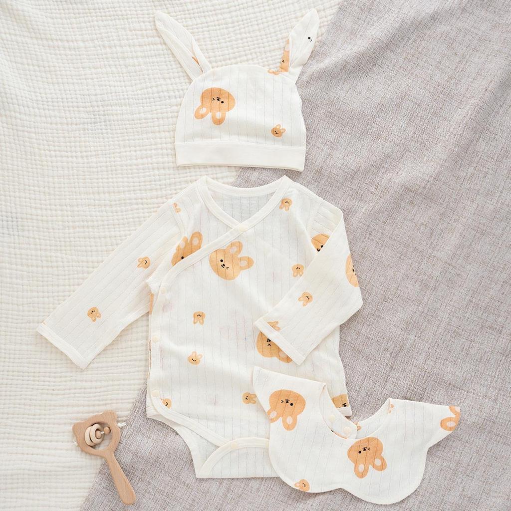 Nordic Style Summer Baby Cotton Romper Set – Ultra-Thin Long Sleeve Onesie with Boneless Hip Wrap
