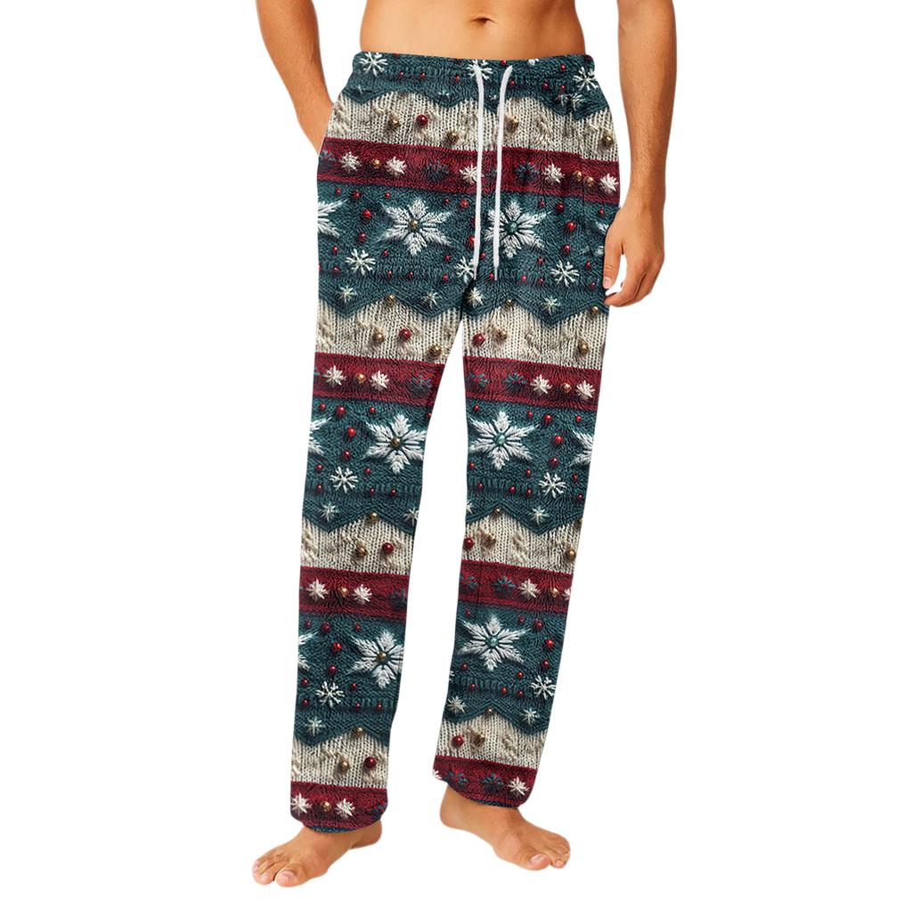 Men's Drawstring Pocket Flannel  Pants Homewear Sleep Pants