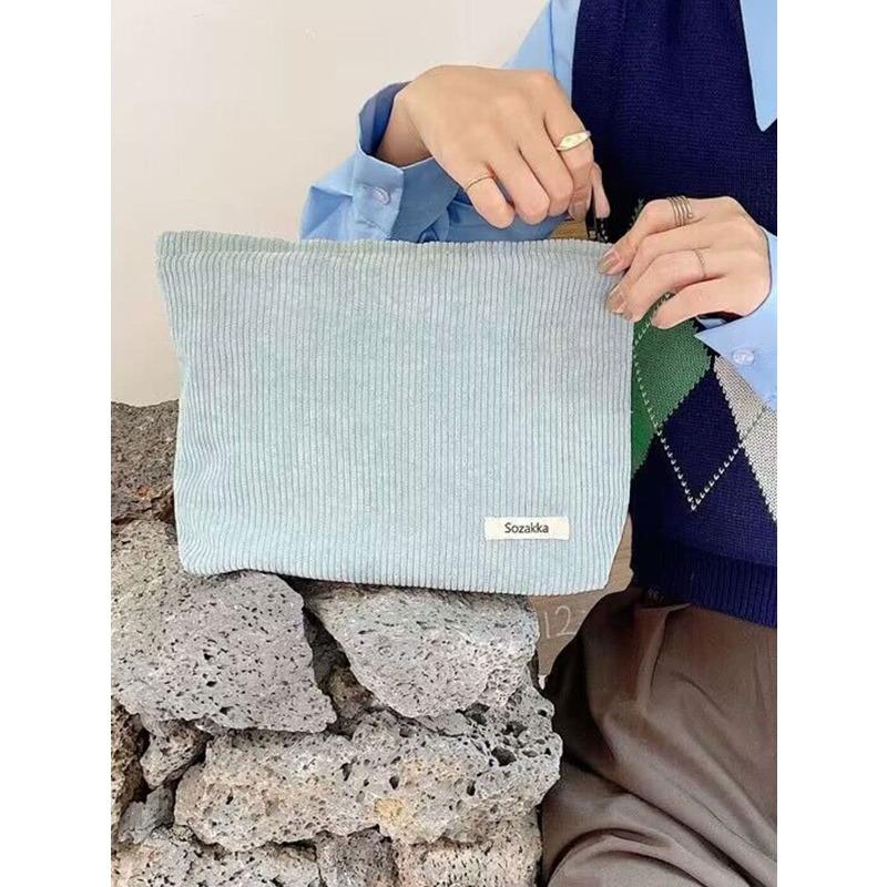 Large Capacity Corduroy Cosmetic Bag Raspberry Pink, Multiple Purpose Storage Bag