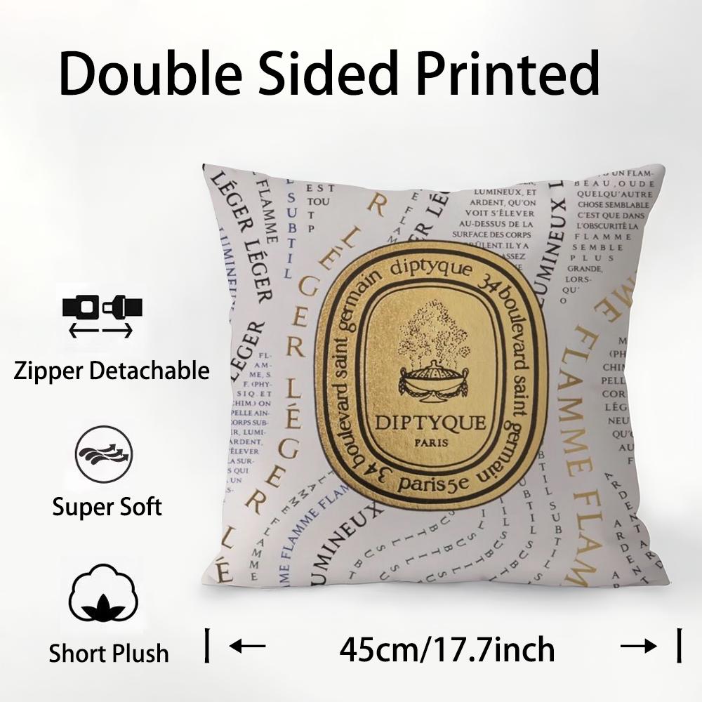 Luxury D-Diptyques Pillow Case Plush Fabric Soft Double Sided Print Sofa Cushion Cover Throw Pillow Covers