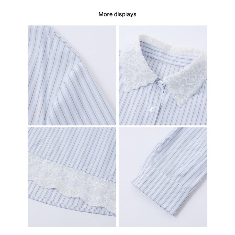 Women's Striped Lace Patchwork Double-Collar Blouse