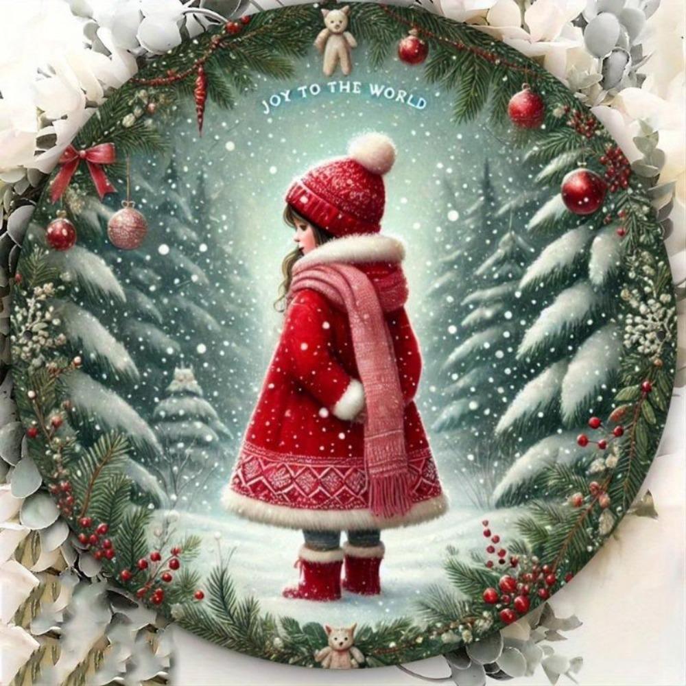 Joy to The World Metal Sign Christmas Girl Wall Art 7.87 Inch Rustic Home Door Decor Festive Gift for Women