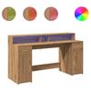 VidaXL Bureau avec lumières LED chêne artisanal bois d'ingénierie, bureau de travail, bureau d'étude, bureau à domicile, 3309437