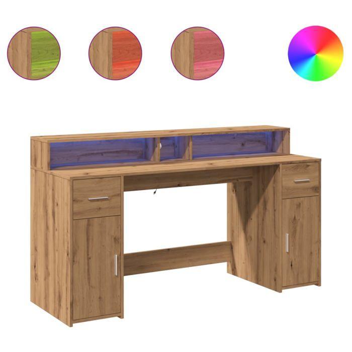 VidaXL Bureau avec lumières LED chêne artisanal bois d'ingénierie, bureau de travail, bureau d'étude, bureau à domicile, 3309437