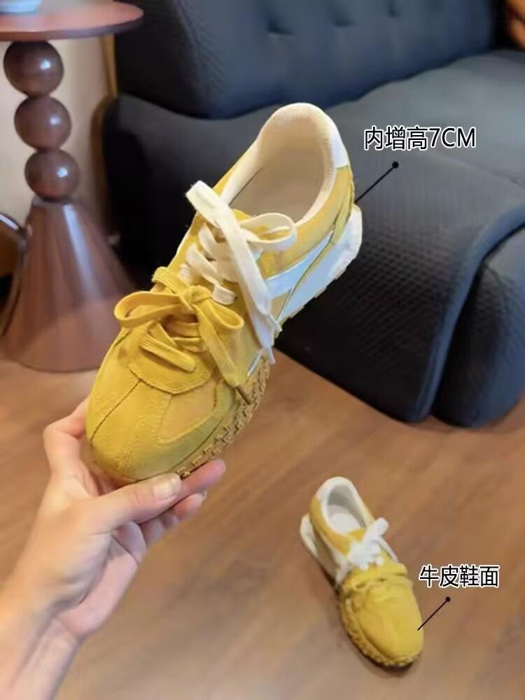 Raspberry Pink Inner Height Increase Forrest Gump Shoes Women's 2025 New Small Platform German Training Shoes Spring and Autumn Fashion Casual Shoes