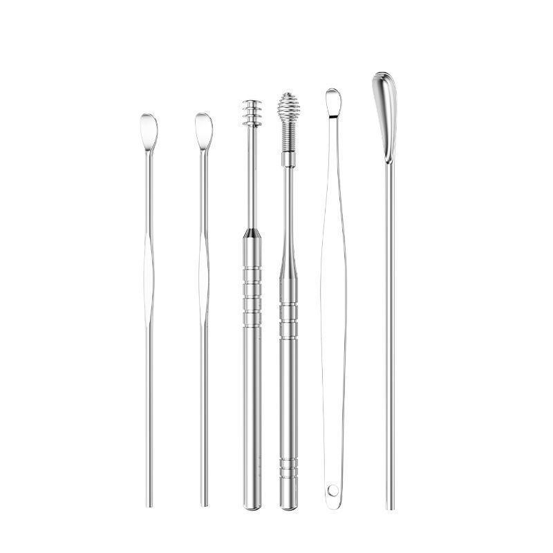 6/7 piece set of stainless steel earwax collector spiral turn ear pick ear pick to clean the ear portable ear cleaning tool