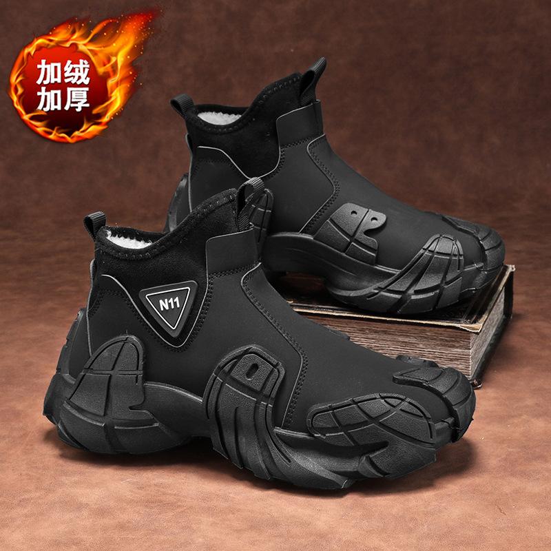 

Мужская обувь 2024 года, новая осенняя обувь с высоким берцем, нескользящая, водонепроницаемая, для работы на стройплощадке, мужская спортивная обувь из хлопка Martin с бархатом 44