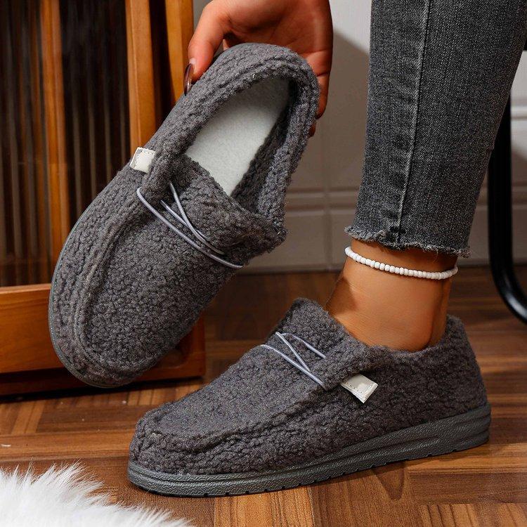 

Large size casual suede light mouth round head single shoes autumn and winter new short plush flat cotton shoes women 43 серый