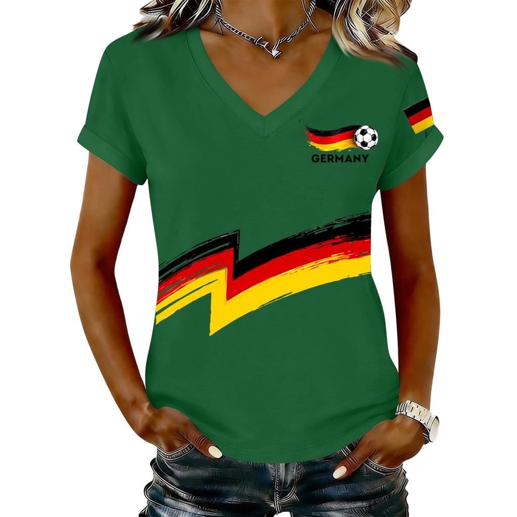 Women's V Neck Casual T Shirt Lightweight Short Sleeve Top with Letter Print and Graphic Design Suitable for Daily Wear and Outdoor Activities