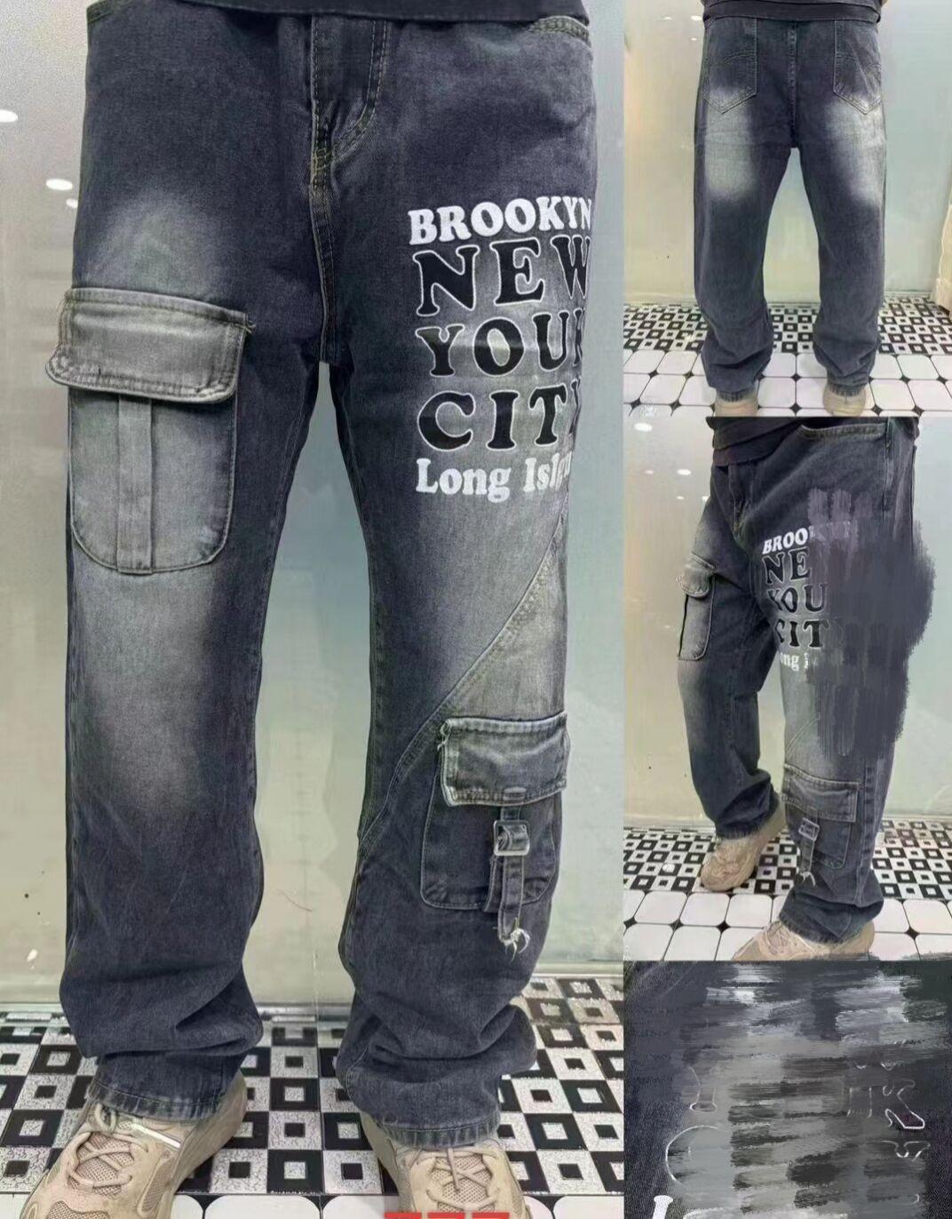 

JYL Unisex Straight Jeans Vintage Washed Splash American Street Couple Denim L испанские небесно-голубой