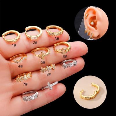 Flower Leaf Geometric Zircon Ear Cuff - European & American Style Piercing Jewelry