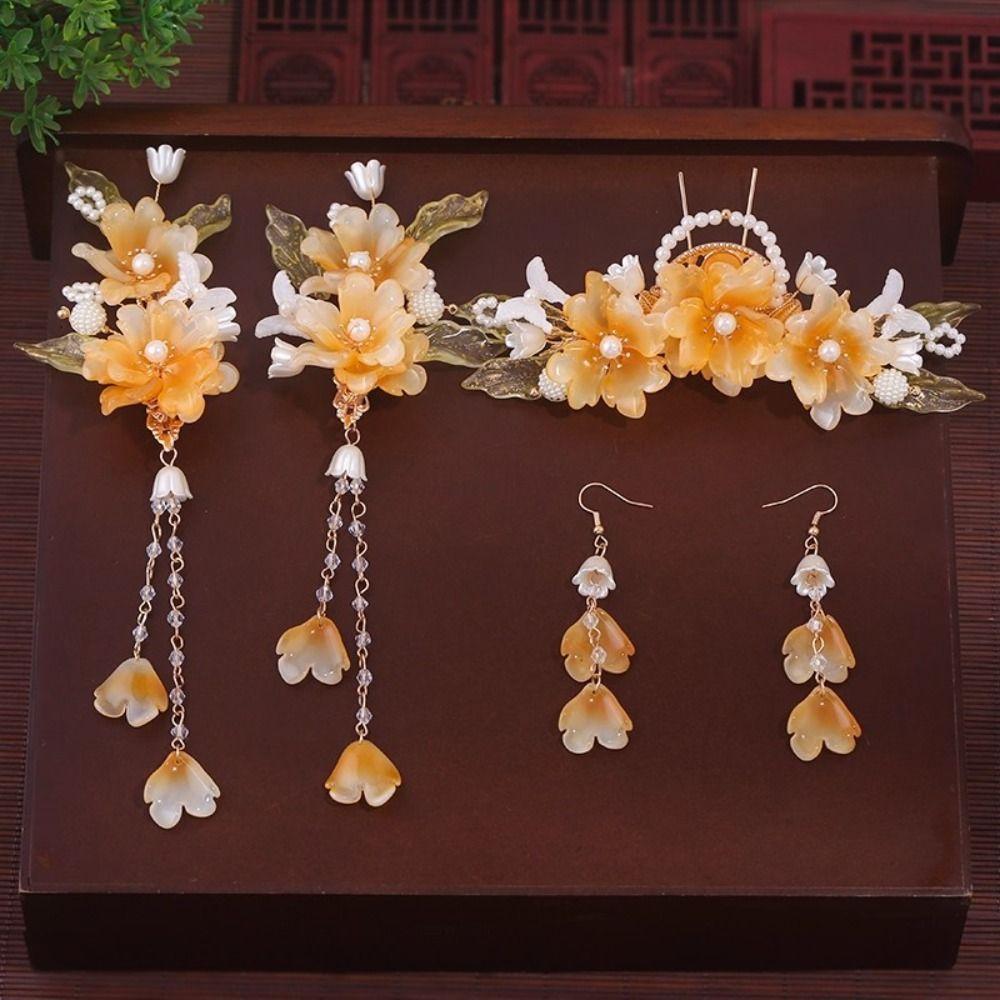 Earring Hanfu Hair Stick Tassel Flower Hair Comb Chinese Style Hairpin Set  Girl Hair Accessories