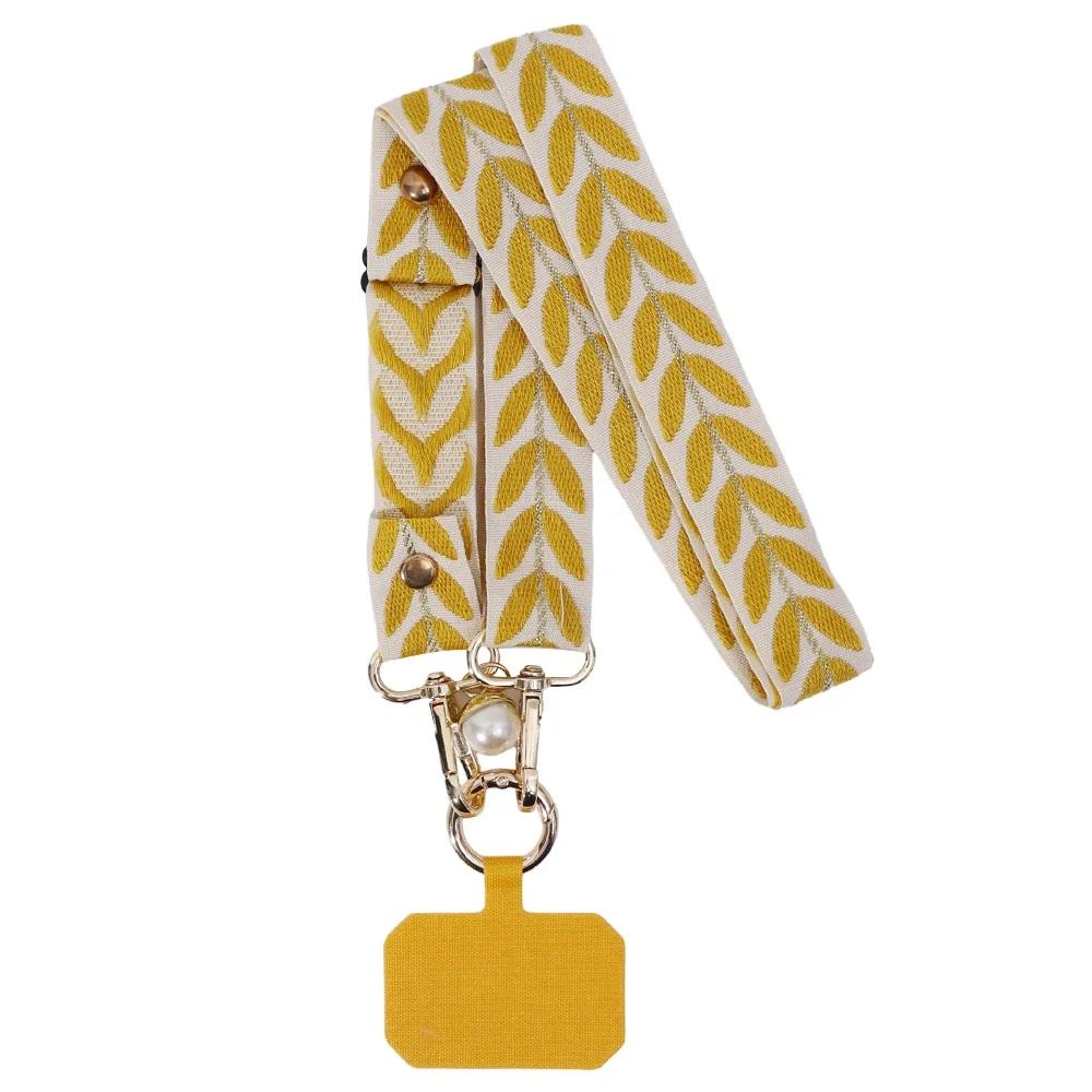 Mobile Phone Lanyard Hanging Neck Chain Crossbody Adjustable Shoulder Wide Cloth Strap Pearl Pendant Anti-lost Sling with Clip