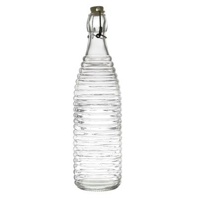 1L Glass Bottle, Striped Design, With Clip-On Cap