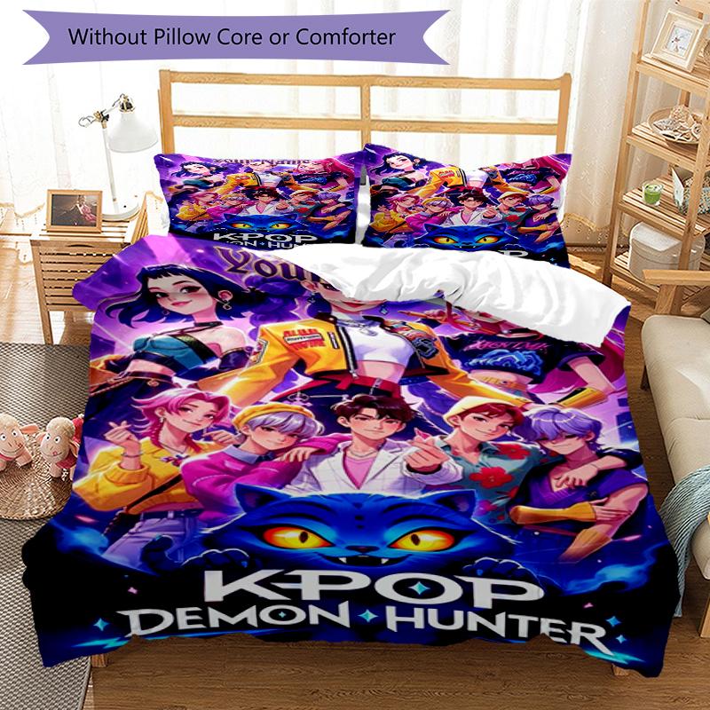K-Pop Hunter Custom Name Text Print 1Pc Bedding Set Duvet Cover With Two Pillowcases Soft Bed Linen For Household Bedroom