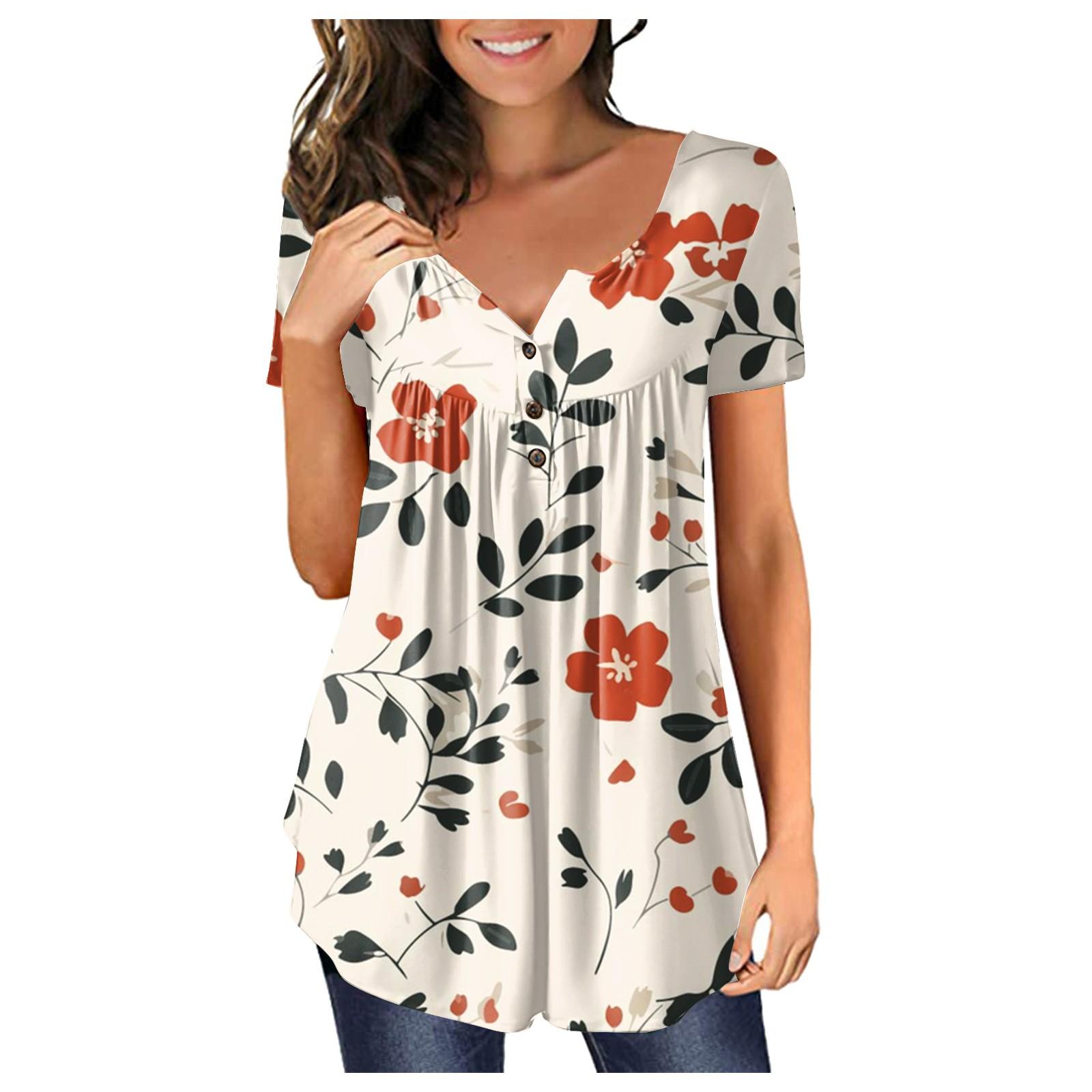 

Женский ретро повседневный модный пуловер больших размеров с короткими рукавами и v-образным вырезом с принтом XL красный