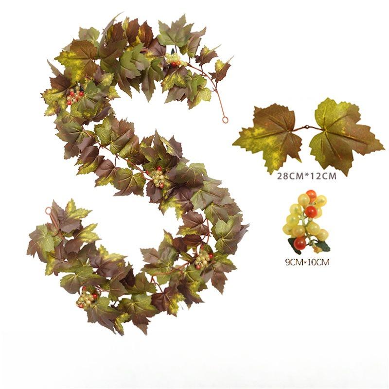 

4pcs Artificial Maple Leaves Plants Vines Plastic Grape Fruit Wall Hanging Hotel Decoration 175cm Simulated Plant Leaf Vine